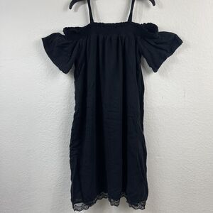 Canyon Harper Girls M 8-10 Shift Dress Black Cold Shoulder Short Sleeve BOHO